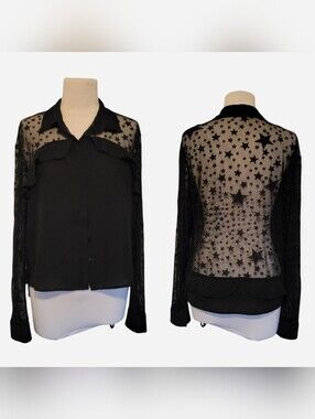 Revolve Diabless Starts Mesh shirt blouse black size small Black Crepe Crystal